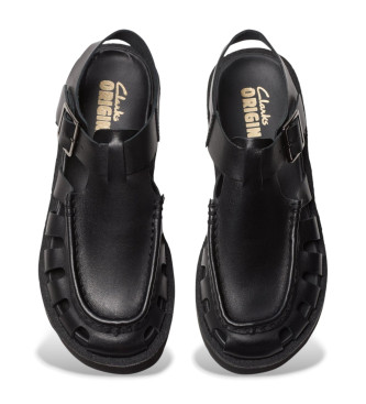 Clarks Meadow sandaler i lder med spnde, sort