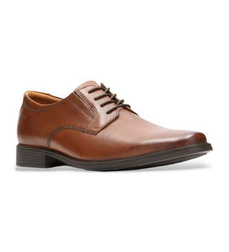 Clarks Sapatos Tilden Plain em pele castanha