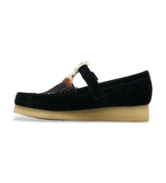 Clarks Wallabee T Bar usnjeni čevlji črni