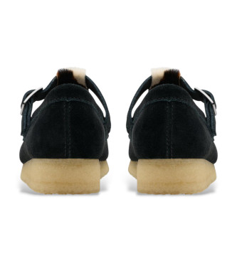 Clarks Wallabee T Bar usnjeni čevlji črni