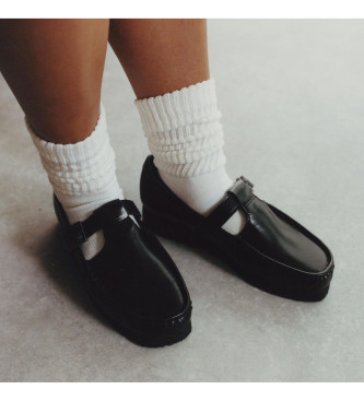 Clarks Wallabee T Bar usnjeni čevlji črni