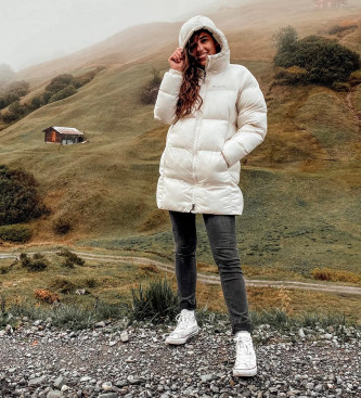 Columbia Off-white Puffect mid-length quilted jacket with hood - ESD Store  fashion, footwear and accessories - best brands shoes and designer shoes