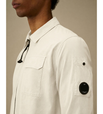 C.P. Company Giacca-camicia con zip in cotone biologico, color bianco sporco