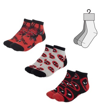 Cerd Group Pacote de 3 Pares de Meias Deadpool Cinzentas, Vermelhas, Pretas
