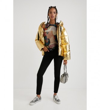 Desigual Goldie quilted jacket with detachable golden sleeves