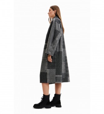 Desigual Long patchwork wool coat black