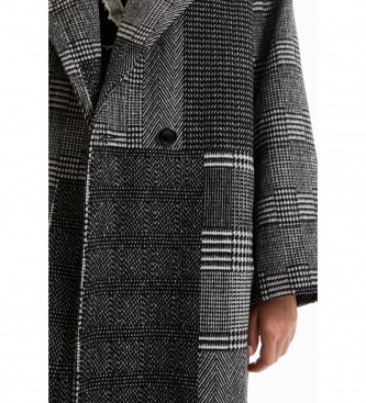 Desigual Long patchwork wool coat black