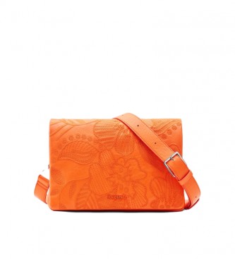 Desigual Medium shoulder bag with embroidered flowers orange
