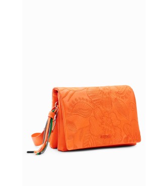 Desigual Medium shoulder bag with embroidered flowers orange