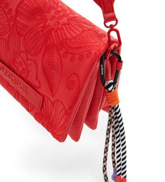 Desigual Czerwona torba na ramię z haftem kwiatowym