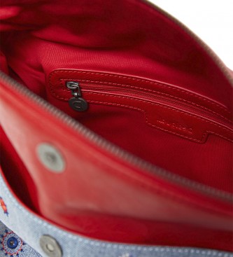 Desigual Bolsa bordada de algodão vermelho, ganga -29,50x13,50x9cm