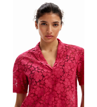 Desigual Kort resort-skjorte med pink blonder