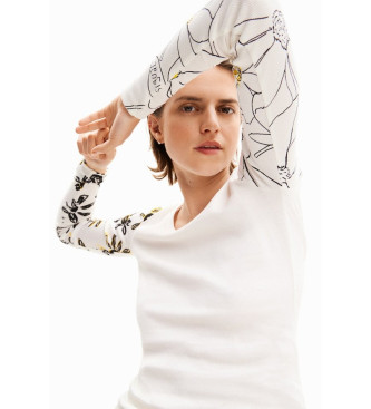 Desigual White floral ribbed T-shirt