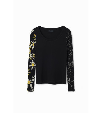 Desigual Black floral ribbed T-shirt
