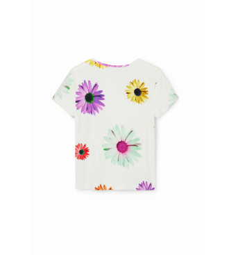 Desigual White t-shirt ribbed daisies