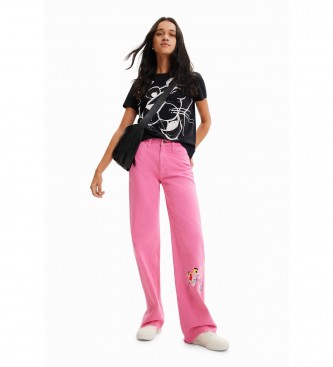 Desigual T-shirt de contraste Pantera cor-de-rosa preta