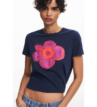 Desigual Blaues T-Shirt mit Blumendruck