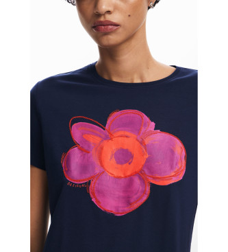 Desigual Blaues T-Shirt mit Blumendruck