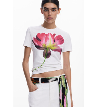 Desigual T-shirt grande fleur blanc