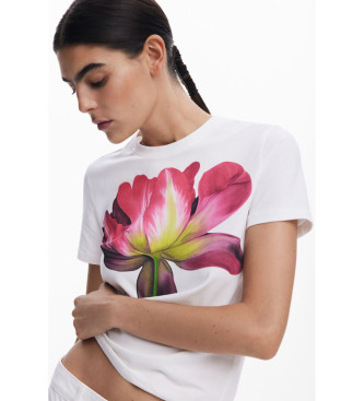 Desigual T-shirt grande fleur blanc