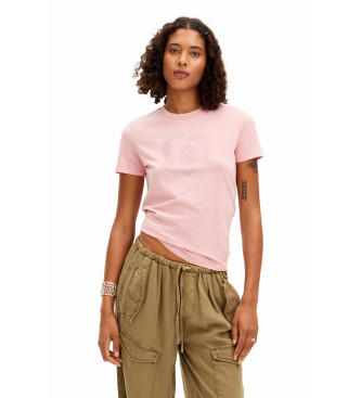 Desigual T-shirt com logtipo de strass rosa