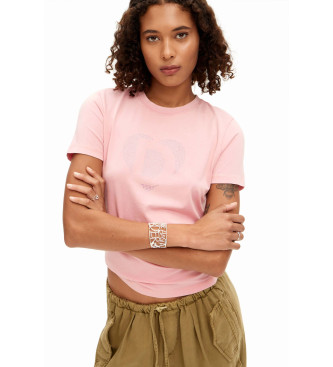 Desigual T-shirt com logtipo de strass rosa