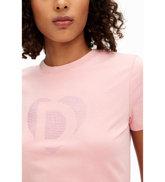 Desigual T-shirt rose avec logo en strass