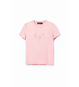 Desigual T-shirt rose avec logo en strass