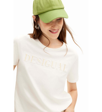Desigual T-shirt bianca con logo glitterato