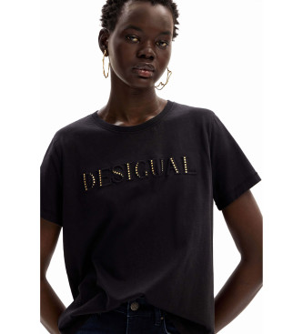 Desigual Logo-T-Shirt schwarz glnzend