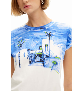 Desigual T-shirt blu con paesaggio mediterraneo
