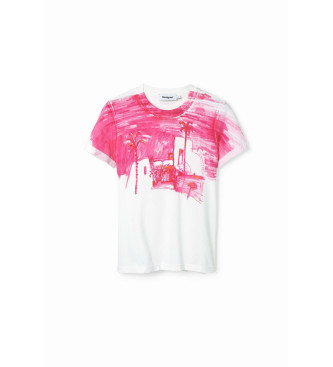 Desigual T-shirt med middelhavslandskab i pink