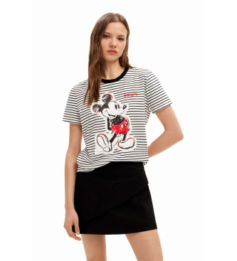 Desigual T-shirt ray Mickey Mouse blanc, noir
