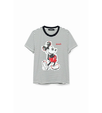 Desigual T-shirt s riscas do Mickey Mouse branca, preta