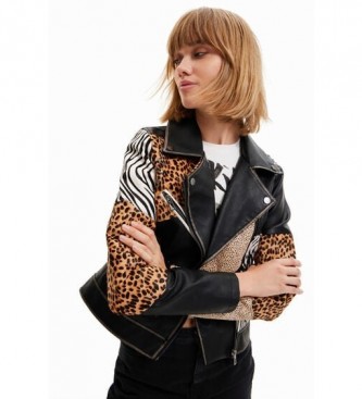 Desigual Black animal print biker leather jacket - ESD Store fashion,  footwear and accessories - best brands shoes and designer shoes
