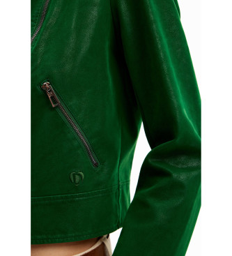 Desigual Green textured biker jacket