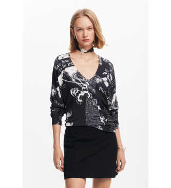 Desigual Pull en maille imprim textes noirs