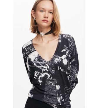 Desigual Printed knitted jumper black texts