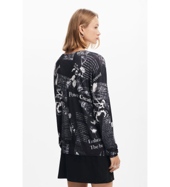 Desigual Pull en maille imprim textes noirs