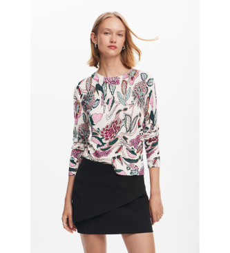 Desigual Pull avec dtails de fleurs blanches et multicolores