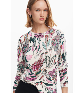 Desigual Pullover med vita, flerfrgade blomdetaljer