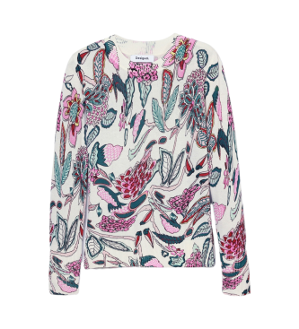 Desigual Pull avec dtails de fleurs blanches et multicolores