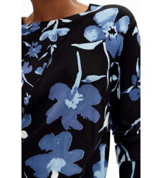 Desigual Pulover s cvetličnim vzorcem črna, modra