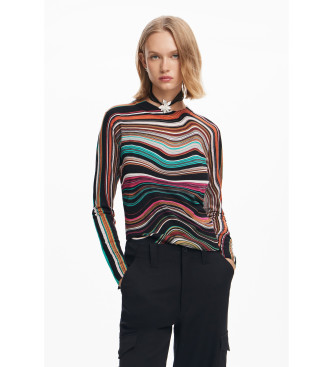 Desigual Pull  rayures ondules multicolores