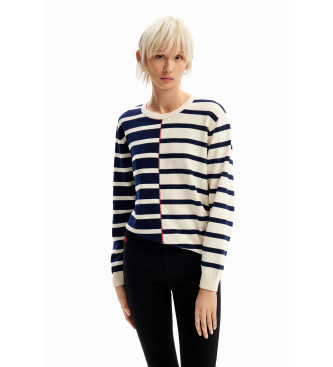 Desigual White, navy zigzag striped jumper