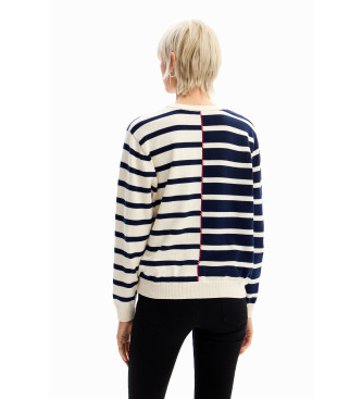 Desigual White, navy zigzag striped jumper