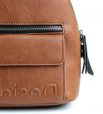 Desigual Embossed Half Mombasa mini brown backpack - 22.7x11x29cm 