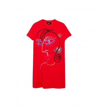 Desigual T-shirt vestido Arty face vermelha