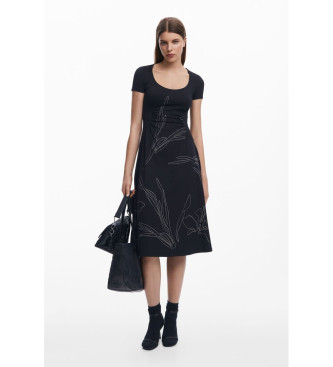 Desigual Abito midi con silhouette floreale nera