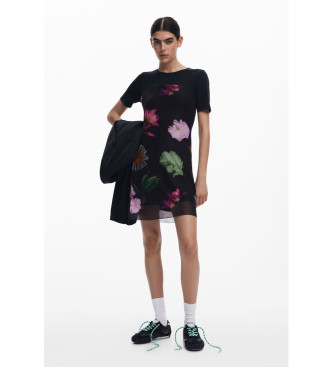 Desigual Vestido flores negro